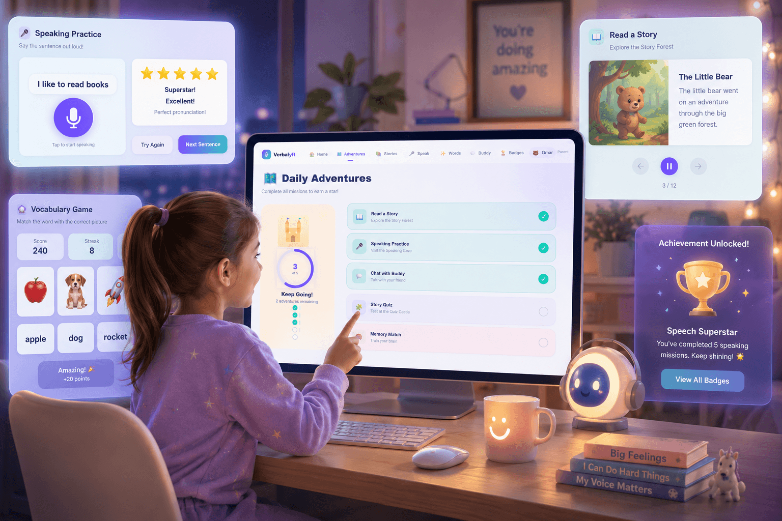 Neurodivergent-friendly AI speech learning app interface