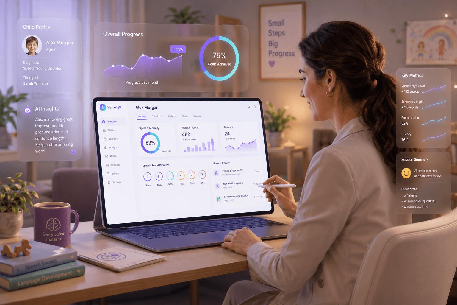 Speech therapist using AI-powered analytics dashboard